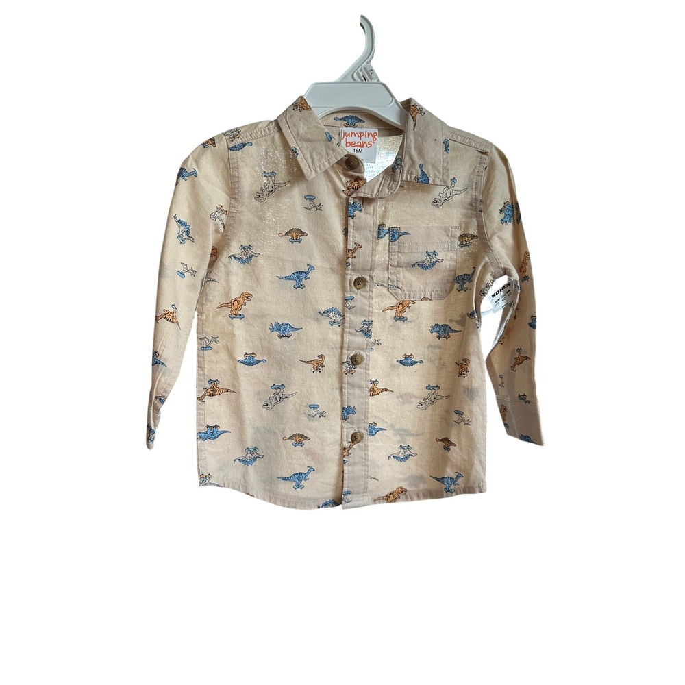 Jumping Beans 18M‎ Dinosaur Button Down Shirt Long Sleeve Kids Toddler NWT